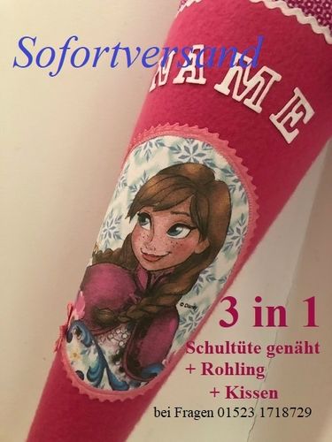 Stoff-Schultüte Eiskönigin Anna aus Stoff genäht + Inlett+ Rohling